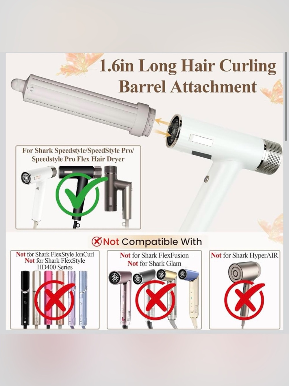 1.6in Long Curling Barrel Attachment for Shark SpeedStyle Hair Dryer
for Shark S